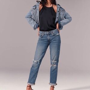 Abercrombie & Fitch The Boyfriend Mid Rise Jeans Denim Distressed Ripped
